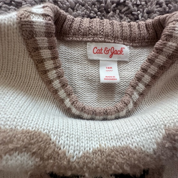 Preloved Cat & Jack Cream and Brown Knit Sweater - Picture 2 of 3